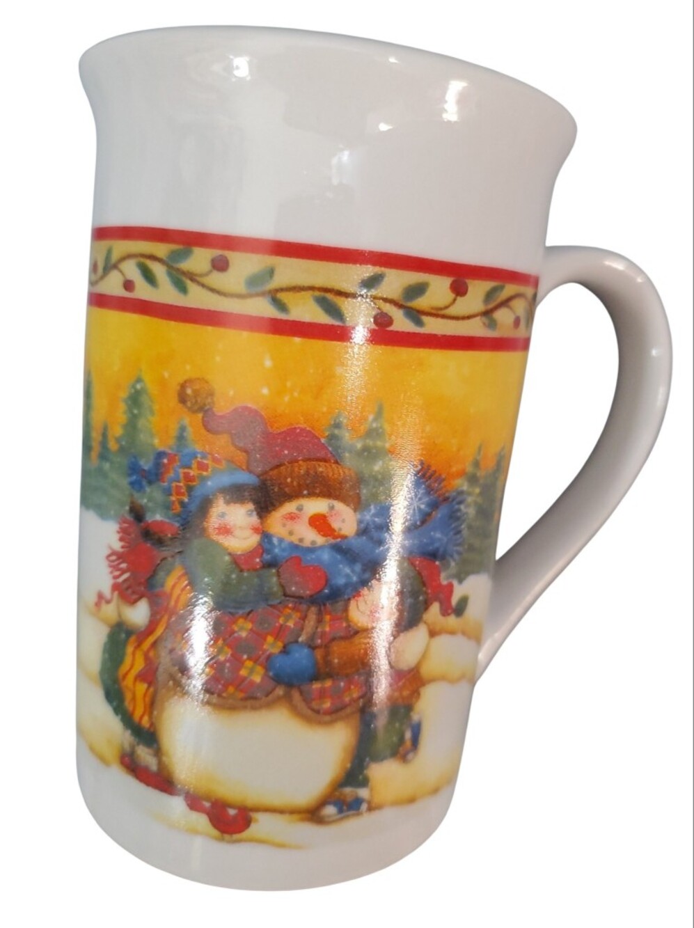 Royal Norfolk White Porcelain Mug with Lion Winter Scene Snowman With Children